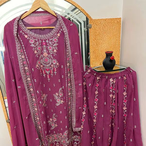 Indian Arrival Women's Designer Heavy Party Wear Faux Georgette Silk <b>Top</b> And Palazzo Sequence Embroidery Work <b>Top</b> With Palazzo - Product Image 1