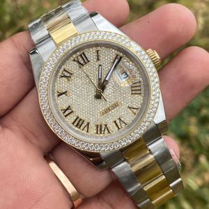 นาฬิกาข้อมือสไตล์ฮิปฮอปสุดหรูสำหรับทุกเพศ  ตัวเรือนสแตนเลสสตีล  สองสี  กันน้ำ  ประดับเพชรโมอิสซาไนต์เต็มหน้าปัด - Product Image 1