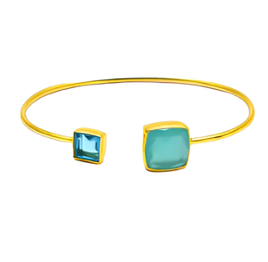 Brazalete de Plata de Ley 925, Topacio cuadrado, calcedonia, piedra preciosa, chapado en oro, brazalete ajustable, joyería para fiestas de regalo de boda. - Product Image 5