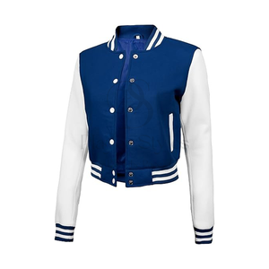 Veste universitaire courte personnalisable pour femme en coton respirant brodé Letterman Design matelassé tissé blanc marine pour l'hiver - Product Image 4