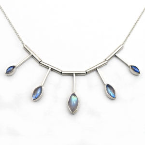 Trendy Factory Custom Jewelry 925 Sterling Silver Natural Rainbow Moonstone Marquise Cut Chunky Necklace Fabricante mayorista - Product Image 2