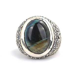 Men's 925 Sterling Silver <b>Ring</b> with <b>Turquoise</b> Obsidian Stone IGI Certified Rhodium Plated Fine Jewelry for Everyday Wear - Product Image 4