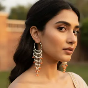 Boucles d'oreilles pendantes en argent 925 avec perle d'eau douce et pierre précieuse rouge, forme de fleur vintage, émeraude, diamant, pierres principales pour mariage de femmes - Product Image 1