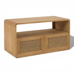 Ensemble de meuble-lavabo de salle de bain en teck massif mural, design scandinave, lavabo moderne avec rangement pour appartement, hôtel - Product Image 1