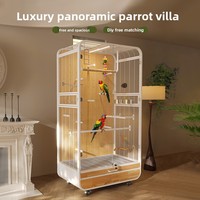 Cage à oiseaux panoramique mobile de grande taille pour perroquets, en bois massif et fer forgé, vente en gros