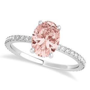Anillo de Bodas de morganita Rosa corte ovalado diamante corte brillante redondo anillos de piedras preciosas semipreciosas morganita racimo de oro blanco de 14K - Product Image 1