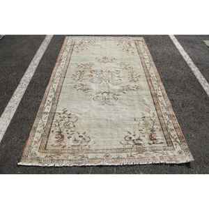 Alfombra de lana clásica turca Vintage 5 'X 7,8' (153X239cm) Beige Marrón Floral Área grande Patchwork Látex Pasillo Rectángulo Área - Product Image 1