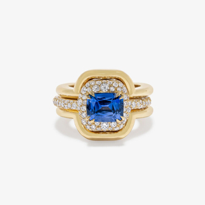 Luxury Blue Sapphire Halo Ring 18K Gold Diamond <b>Statement</b> Ring for Women - Product Image 1