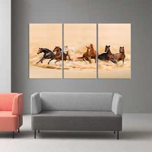 Impresión en lienzo de caballos al galope: elegante arte de pared con animales de granja, JUEGO DE 3 LIEÑOS - Product Image 1