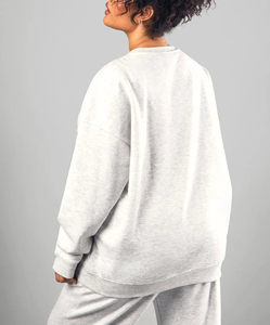 Sweat-shirt long surdimensionné pour femme, doux, respirant, écologique, en mélange de coton tricoté polaire chaud, confort décontracté, devant lisse - Product Image 3