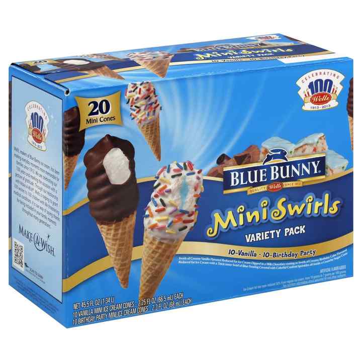 Blue Bunny Mini Swirls Strawberry Shortcake Cone, Whipped Cream Flavored Coating with Cake Pieces, Iced Frozen Dessert for Sale