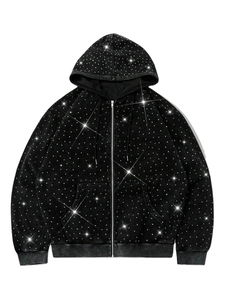 Sweat à capuche unisexe en polaire avec strass en cristal tendance, adapté au streetwear d'hiver et aux commandes de production en gros - Product Image 3