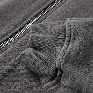 Mode Plain Hommes Hoodies Unisexe Logo Personnalisé Broderie French Terry Vintage Lavé Full Zip up Distressed Hoodies - Product Image 6