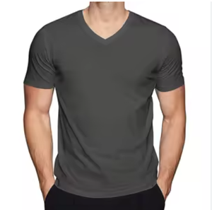 100% Cotton <b>V</b> <b>Neck</b> <b>T</b>-<b>Shirt</b> for <b>Men</b> Casual Plain Solid Color Blank Design Knitted Fabric Plain Dyed Technics Breathable - Product Image 1
