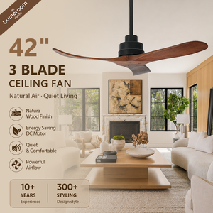 42 Inch Contemporary <b>Ceiling</b> <b>Fan</b> with <b>Remote</b> <b>Control</b>, 3 Blade Walnut Wood <b>Fan</b> with Quiet DC Motor for Modern Living Room - Product Image 1