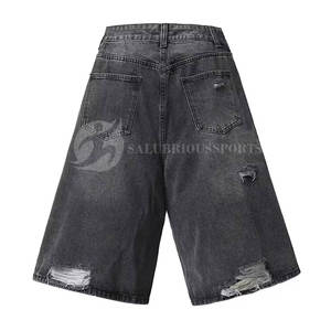 Shorts en jean décontractés pour hommes avec logo personnalisable, respirants, lavage clair, streetwear d'été, hip-hop, taille mi-haute, tricotés - Product Image 3