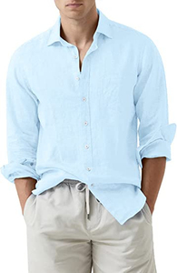 Men's Slim Fit Long Sleeve Linen <b>Dress</b> <b>Shirt</b> with Turn-Down Collar Breathable & Anti-Wrinkle Summer Clothing - Product Image 3
