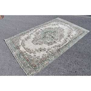 Alfombra turca Vintage 5,4X8,8 pies azul Beige lana patrón abstracto estilo Tabriz para entrada 9x12 diseño de pasillo rectangular látex - Product Image 3