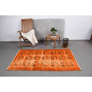 Alfombra turca naranja Vintage área grande clásica 3,5x6,2 pies lana Seagrass Patchwork patrón látex para pasillo habitación rectangular - Product Image 3
