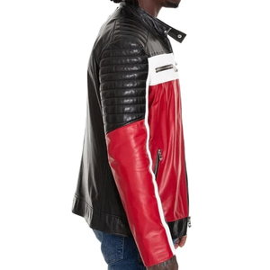 Chaqueta de moto de cuero genuino para hombre de motorista con pista protegida CE blindada chaqueta de moto de cuero rojo/negro/blanco para hombre - Product Image 2