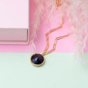 Argent bleu marine Quartz rond 22K or lunette collier en argent en gros 925 argent turc fait à la main bijoux fins - Product Image 2