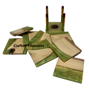 Ensemble de 6 sous-verres en résine et bois indiens artisanaux pour rehausser la décoration de votre table avec de la résine époxy blanche - Product Image 3