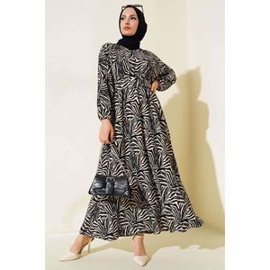 Robe en crêpe avec ceinture à motifs Noir - Product Image 4