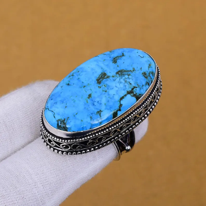 แหวนพลอยเทอร์ควอยซ์สีฟ้าแหวน925แข็งตัวเรือนเงินแท้ของขวัญแฮนด์เมดสำหรับราคาโรงงานของเธอ - Product Image 2