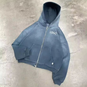 เสื้อมีฮู้ดแบบรูดซิปขึ้น400 100% ผ้าฝ้ายโอเวอร์ไซซ์ไหล่ทรงหลวมพอดีกับแสงแดดพิมพ์ลายสีดิจิตอลสำหรับฤดูหนาว - Product Image 4