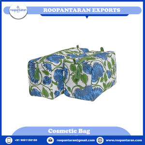 Open Hand Block Printed Striped Pattern Cosmetic <b>Bag</b> Set Cornflower Zipper for <b>Toiletry</b> Coin Purse Fashion Ouilted <b>Bags</b> Pack - Product Image 6