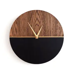 Đồng hồ treo tường bằng gỗ màu đen và đồng hồ hiện đại đơn giản và thời trang trang trí nhà khắc và hàng thủ công tùy chỉnh thiết kế sắp tới 202