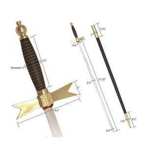 Épée de Commanderie Maçonnique en Acier Damas avec Fourreau, Lame en Acier Damas, Manche en Laiton, Personnalisable OEM, Épée Ornementale pour Cérémonies - Product Image 2
