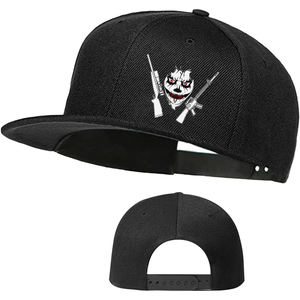 Gorra de Béisbol Personalizada con Logotipo, 6 Paneles, Negra, Estructurada, con Visera Plana y Gráfico Bordado de Payaso Malvado, Ropa Urbana para Hombre - Product Image 1