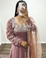 Ensemble complet Salwar Kameez Dupatta en Faux Georgette pour femme, prêt-à-porter, entièrement cousu, broderie, design moderne, idéal pour les fêtes