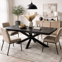 Ensemble de table à manger pliable moderne en bois massif noir et métal, motifs en chevrons, pour la maison, l'appartement, l'hôtel
