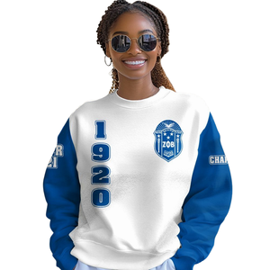 Sweat-shirt à col rond brodé Zeta Phi Beta 1920 pour femmes, lettres grecques de la sororité, polaire bleu - Product Image 4