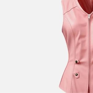 Hot Sale Custom Women's <b>Black</b> Genuine Leather Canvas Breathable Vintage Style Single Button Front Sleeveless Moto <b>Vest</b> Cropped - Product Image 4