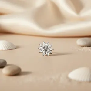 Women's Trendy <b>Silver</b> Flower <b>Stud</b> Earrings with Cubic Zirconia Rhodium Plated Alloy and Brass Religious Jewelry - Product Image 3