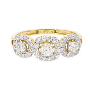 แหวนเพชรทรงรัศมีหินสามก้อนชุบโรเดียมสีทอง14K ปูหรูหราเพชรทรงกลมเจียระไนแบบธรรมชาติหรูหราสง่างามเหนือกาลเวลา - Product Image 5