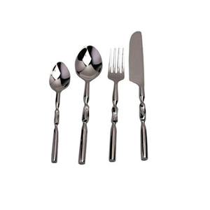 Vente en gros de sets de vaisselle argentés vernis à miroir avec logo personnalisé ensemble de couverts en métal à manche ondulé en acier inoxydable - Product Image 2