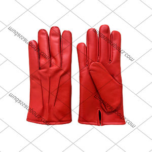 Gants d'habillage de la mode des femmes de couleur rouge Gants en cuir d'habillage d'écran tactile de doigt complet - Product Image 1
