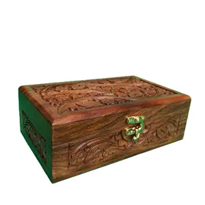 High Quality Sheesham Wood Hand Carved Wooden Jewelry Box, Handmade Wooden Jewelry Box