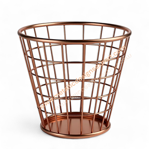 Panier rond en métal de couleur cuivre de 8 pouces avec support de base pour le stockage de mariage et l'organisateur décoratif - Product Image 2