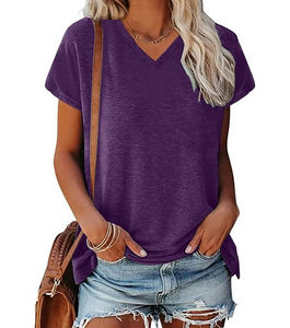 Camiseta de Mujer al por Mayor de Alta Calidad, Diseño Personalizado, Corte Regular Informal, 100% Algodón, Estilo Urbano, Logotipo Sólido, Cuello en V, Proveedor BD - Product Image 3