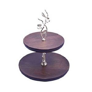 Set of 2 Wooden Cake Dessert Stand Round Shape Brown Color Cake <b>Chocolates</b> Server For Home Restaurant Use - Product Image 3