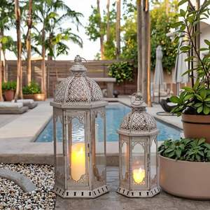 Farol de Vela Metálico Estilo Marroquí, Origen India, Duradero, Tamaño Personalizable, para Iluminación Festiva en Noches de Ramadán - Product Image 3