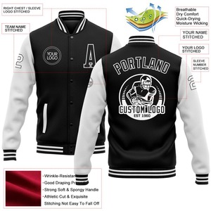 Blouson aviateur noir et blanc personnalisé veste bicolore Varsity Letterman à pression intégrale veste Varsity pour hommes streetwear coupe-vent vintage - Product Image 3