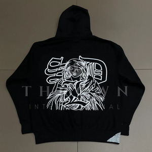 SDL Storefront Men's Winter Hoodies High Quality <b>Black</b> Cotton <b>Fleece</b> SKYDALIMIT Rhinestone Pullover Oversized Customized Colors - Product Image 3