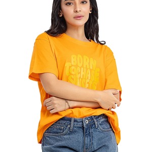 Camiseta informal de gran tamaño con estampado de pantalla HD de Color naranja para mujer, Camiseta estampada de algodón 100% transpirable para todas las estaciones para mujer - Product Image 2
