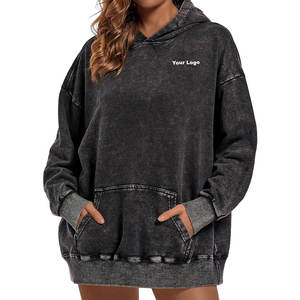 Orange Sun Fade Pullover Mujer 100% Algodón Washed Hoodie Vintage Heavyweight Distressed Acid Wash Regular Hoodie Wash Hoodies - Product Image 3